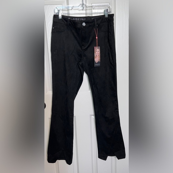 🖤 NWT! Stretch Faux Black Suede Triangle Hem Pants - Picture 2 of 9